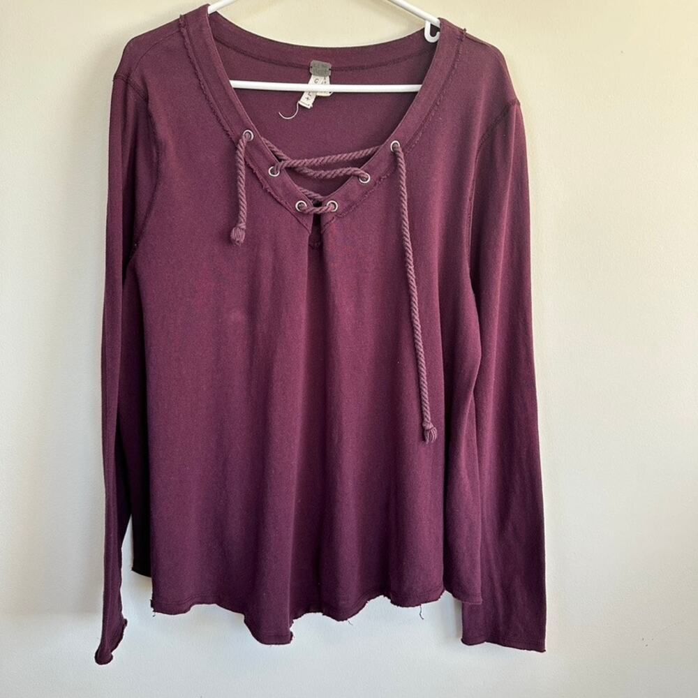 We The Free People S Top Swing Long Sleeve Raw Hem Lace Up Neckline Purple Boho